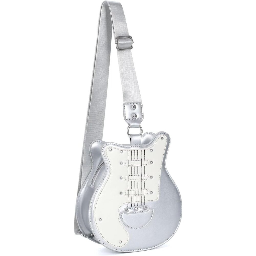 Guitar Shaped Shoulder Bag for Women Rivet Creative Crossbody Handbag Music Cros